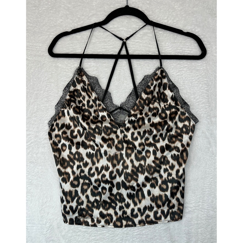 Victoria's Secret Leopard Camisole Women Small Brown Lace Strappy Back